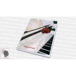 Vonalas jegyzetfüzet A5 – Fehér zongorával és vörös rózsával
