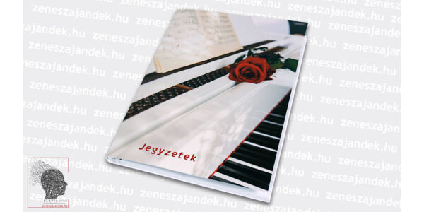 Vonalas jegyzetfüzet A5 – Fehér zongorával és vörös rózsával