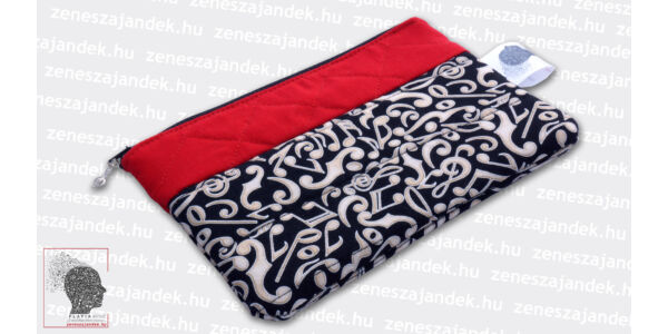 Textil mini neszeszer - piros steppelt, barna hangjegyes anyaggal